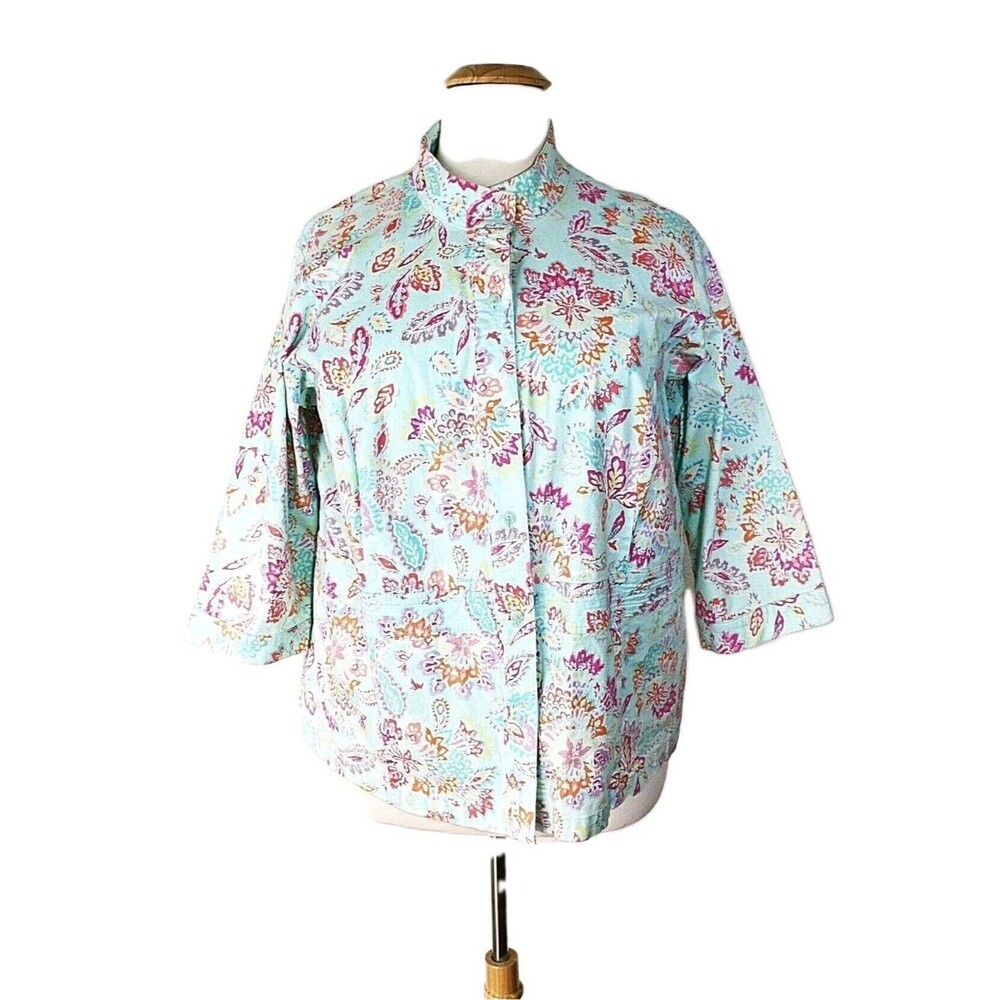 SIGRID OLSEN Light Jacket Top Plus 2X Multicolor Floral Cottagecore Casual #04
